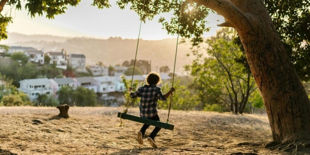 Young Boy Swinging on a Tree Swing