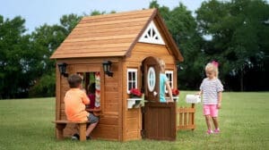 Backyard Discovery Aspen Cedar Wooden Kids Playhouse Cottage for Backyard Fun