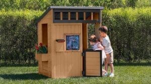 Backyard Discovery Caraway Cottage Cedar Wood Kids Outdoor Playhouse Playset with Working Dutch Door