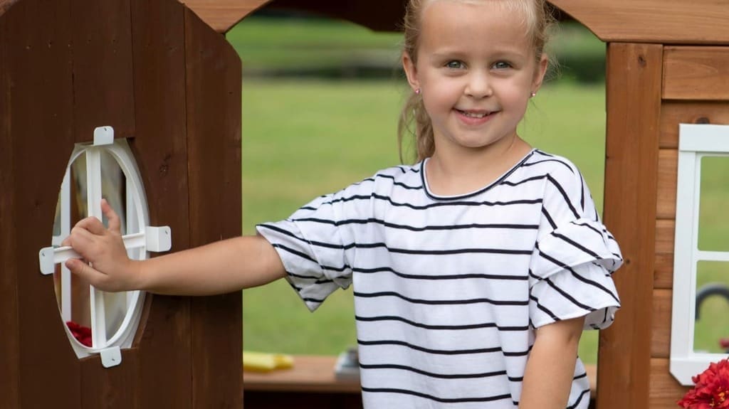 Backyard Discovery Aspen Cedar Wooden Kids Playhouse Cottage Fun