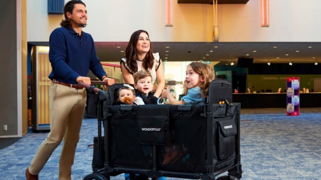 WONDERFOLD W4 Luxe Pro Stroller Wagon 4 Seater - Collapsible Wagon Stroller - Charcoal Gray